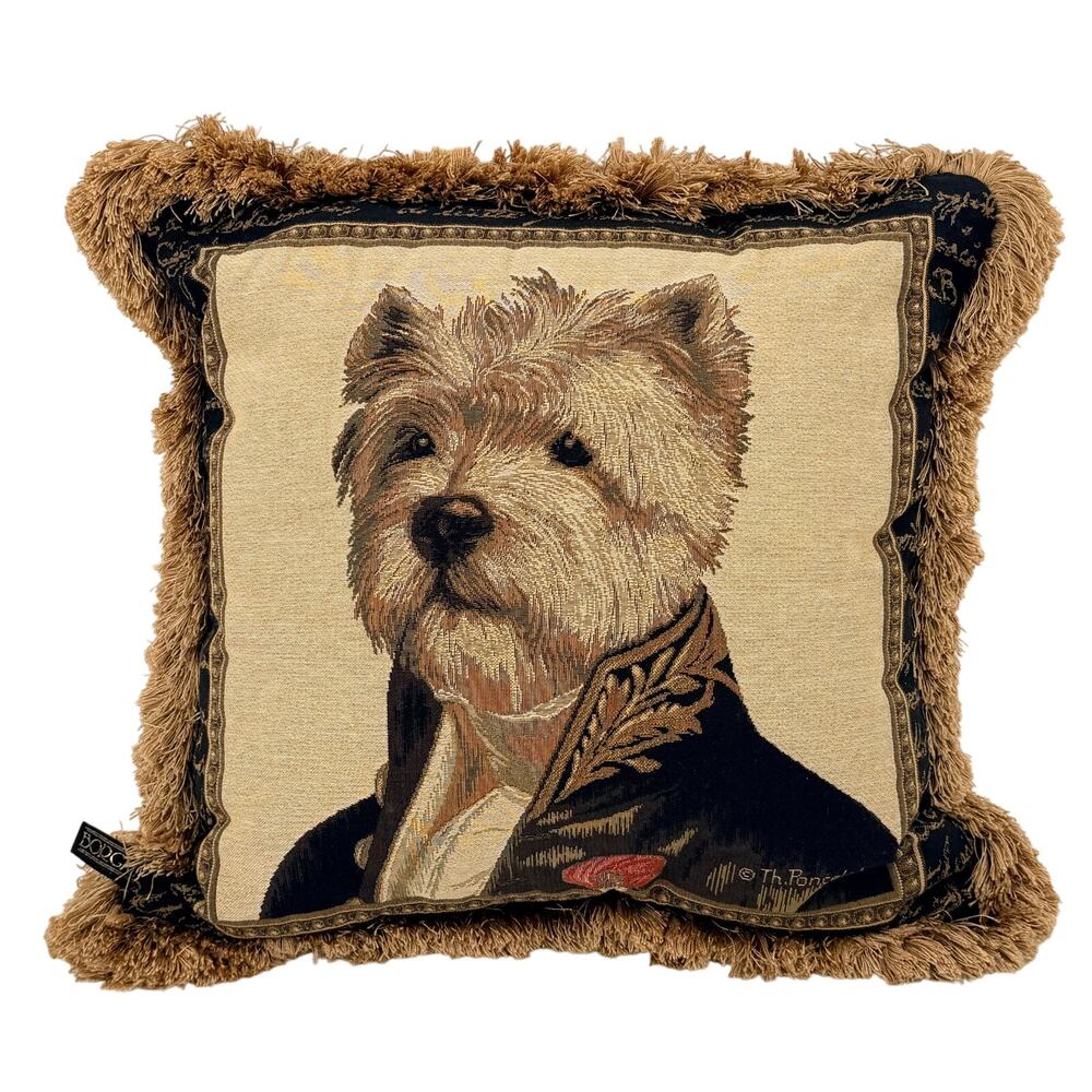 Borgata Westie Dog Tapestry Pillow 16 Fringed Thierry Poncelet Terrier Cushion